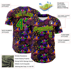 Maxcorners Custom Purple Grass Green-Gold 3D Pattern Design Mardi Gras Shrove Tuesday Premium Baseball Jersey LM0210