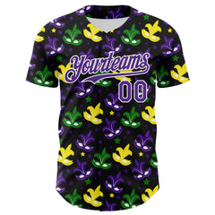 Maxcorners Custom Black Purple-White 3D Pattern Design Mardi Gras Shrove Tuesday Premium Baseball Jersey LM0210