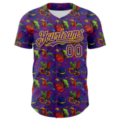 Maxcorners Custom Purple Gold 3D Pattern Design Mardi Gras Shrove Tuesday Premium Baseball Jerseys LM0210