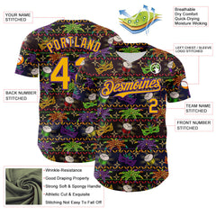 Maxcorners Custom Black Gold-Purple 3D Pattern Design Mardi Gras Shrove Tuesday Premium Baseball Jersey LM0210