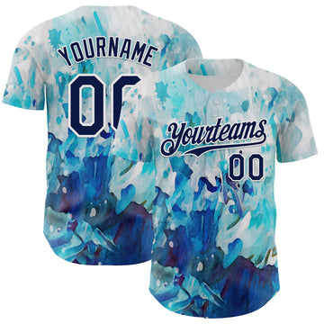 Maxcorners Custom White Navy 3D Pattern Design Burner Costumes Watercolor Paint Premium Baseball Jersey LM0210