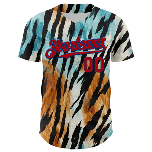 Maxcorners Custom Black Red-Royal 3D Pattern Design Burner Costumes Zebra Print Premium Baseball Jersey LM0210
