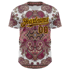Maxcorners Custom White Brown Red-Yellow 3D Pattern Design Burner Costumes Exotic Premium Baseball Jersey LM0210
