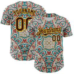 Maxcorners Custom Green Brown-Yellow 3D Pattern Design Burner Costumes Exotic Premium Baseball Jersey LM0210