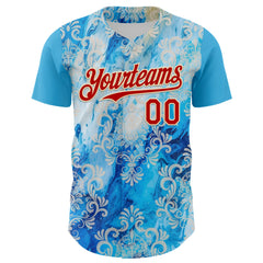 Maxcorners Custom Sky Blue Red-Cream 3D Pattern Design Burner Costumes Paisley Bandana Premium Baseball Jersey LM0210