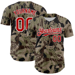 Maxcorners Custom Camo Red-White 3D Pattern Design Burner Costumes Grunge Camo Premium Salute To Service Baseball Jersey LM0210