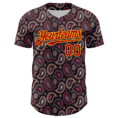 Maxcorners Custom Brown Red-Gold 3D Pattern Design Burner Costumes Paisley Bandana Premium Baseball Jersey LM0210