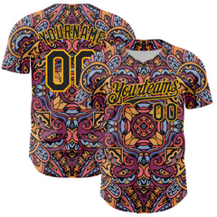 Maxcorners Custom Purple Black-Gold 3D Pattern Design Burner Costumes Exotic Premium Baseball Jersey LM0210