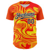 Maxcorners Custom Orange Black Gold-White 3D Pattern Design Rave Party Marble Lava Premium Baseball Jersey LM0210