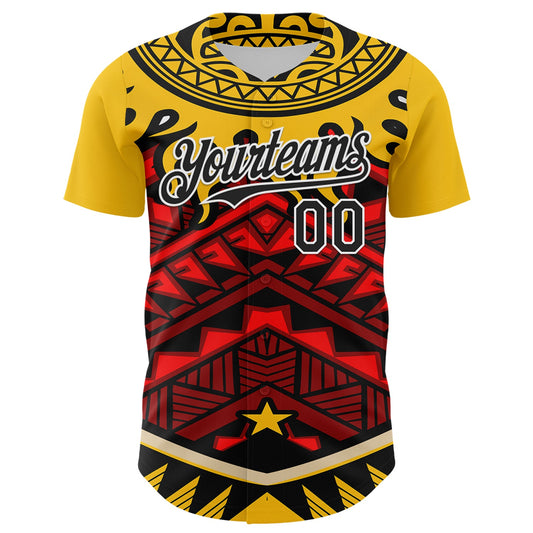 Maxcorners Custom Yellow Black Red-White 3D Pattern Design Rave Party Tribal Premium Baseball Jersey LM0210