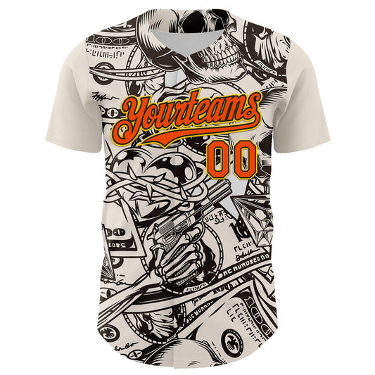 Maxcorners Custom White Orange Black-Yellow 3D Pattern Design Rave Party Vintage Cash Money Premium Baseball Jersey LM0210