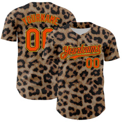 Maxcorners Custom Brown Orange Black-Yellow 3D Pattern Design Rave Party Animal Leopard Print Premium Baseball Jersey LM0210