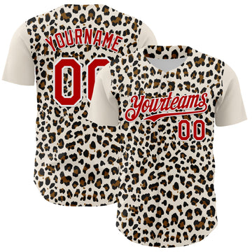 Maxcorners Custom Cream Red-White 3D Pattern Design Rave Party Animal Leopard Print Premium Baseball Jersey LM0210