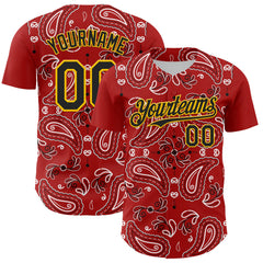 Maxcorners Custom Red Black-Gold 3D Pattern Design Rave Party Paisley Bandana Premium Baseball Jersey LM0210