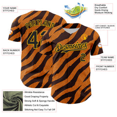 Maxcorners Custom Orange Black-Gold 3D Pattern Design Rave Party Tiger Print Premium Baseball Jersey LM0210