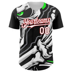 Maxcorners Custom Black White-Red 3D Pattern Design Burner Costumes Skull Premium Baseball Jersey LM0210