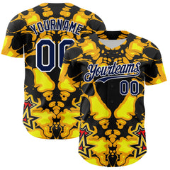 Maxcorners Custom Black Navy Yellow-White 3D Pattern Design Burner Costumes Flame Premium Baseball Jersey LM0210