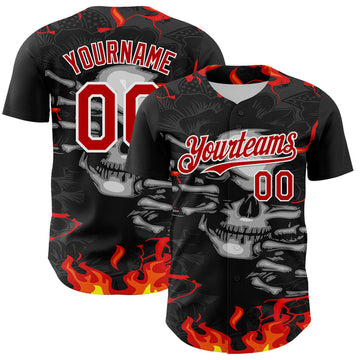 Maxcorners Custom Black Red-White 3D Pattern Design Burner Costumes Hellfire Skull Authentic Baseball Jersey LM0609