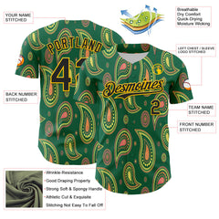 Maxcorners Custom Kelly Green Black-Yellow 3D Pattern Design Burner Costumes Paisley Bandana Baseball Jersey LM0210