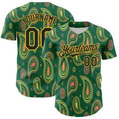 Maxcorners Custom Kelly Green Black-Yellow 3D Pattern Design Burner Costumes Paisley Bandana Baseball Jersey LM0210