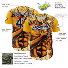 Maxcorners Custom Gold Navy-White 3D Pattern Design Burner Costumes Flame Premium Baseball Jersey LM0210