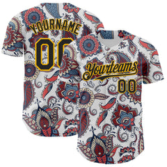 Maxcorners Custom White Black-Yellow 3D Pattern Design Burner Costumes Paisley Bandana Baseball Jersey LM0210
