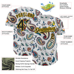 Maxcorners Custom White Black-Yellow 3D Pattern Design Burner Costumes Paisley Bandana Premium Baseball Jersey LM0210