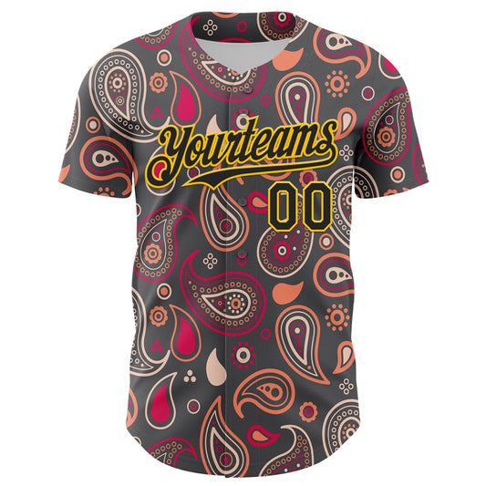 Maxcorners Custom Steel Gray Black-Yellow 3D Pattern Design Burner Costumes Paisley Bandana Premium Baseball Jersey LM0210