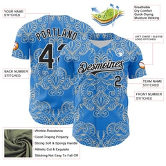Maxcorners Custom Electric Blue Black-White 3D Pattern Design Burner Costumes Paisley Bandana Premium Baseball Jersey LM0210