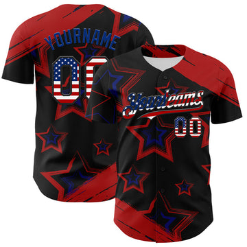 Maxcorners Custom Red USA Flag Black-Royal 3D America-Inspired Authentic Baseball Jersey
 LM0609