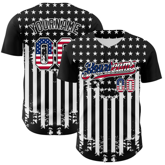 Maxcorners Custom Royal Vintage USA Flag Old Gold-Red 3D American Flag America-Inspired Stars Premium Baseball Jersey LM0210