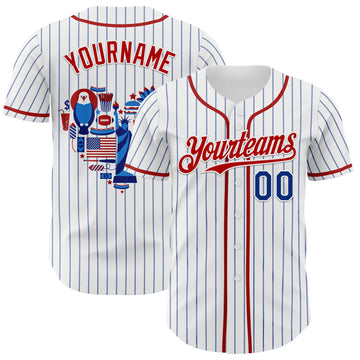Maxcorners Custom White Black Pinstripe Royal-Red 3D American Flag National Symbols Premium Baseball Jersey LM0210