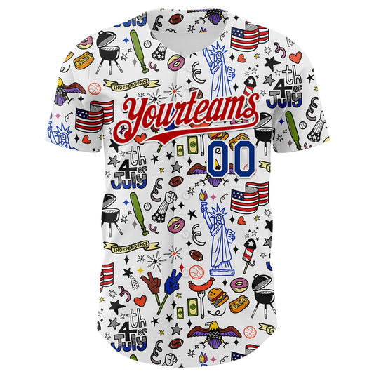 Maxcorners Custom White Royal-Red 3D American Flag Independence Day National Symbols Authentic Baseball Jersey LM2605