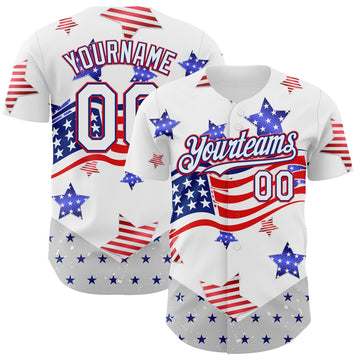 Maxcorners Custom Red USA Flag Royal Black-White 3D Gradient American Flag Premium Baseball Jersey LM0210