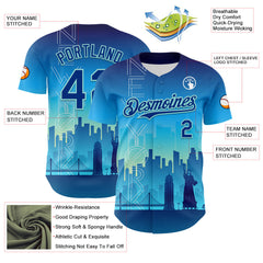 Maxcorners Custom Blue Royal-Ice Blue 3D Pattern Design New York Cityscape Statue Of Liberty Premium Baseball Jersey LM0210