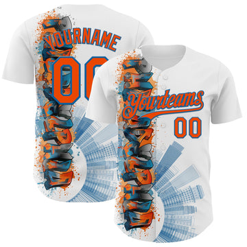 Maxcorners Custom White Orange-Blue 3D Pattern Design Philadelphia Cityscape Skyline Premium Baseball Jersey LM0210