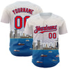 Maxcorners Custom White Fire Red-Blue 3D Pattern Design Detroit Cityscape Skyline Premium Baseball Jersey LM0210