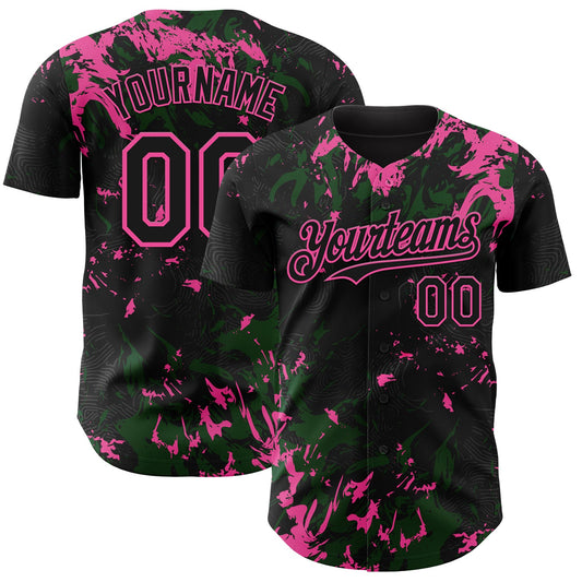 Maxcorners Custom Black Green-Pink Splash Authentic Baseball Jersey LM2605