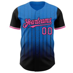 Maxcorners Custom Electric Blue Pink-Black 3D Pattern Design Gradient Geometric Shape Premium Baseball Jersey LM0210