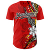 Maxcorners Custom Red Black-White Hawaii Flower Authentic Baseball Jersey LM2605
