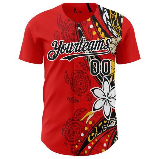Maxcorners Custom Red Black-White Hawaii Flower Authentic Baseball Jersey LM2605