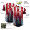 Maxcorners Custom Red Blue-White 3D Halloween Spooky Pumpkin Stripe Authentic Baseball Jersey LM2605