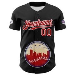 Maxcorners Custom Black Red Blue Cream-White 3D Urban City Edition Sports Premium Baseball Jersey LM0210
