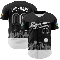Maxcorners Custom Black White 3D Urban City Edition Sports Premium Baseball Jersey LM0210