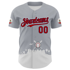 Maxcorners Custom Gray Red Black Navy-White 3D Urban City Edition Sports Premium Baseball Jersey LM0210