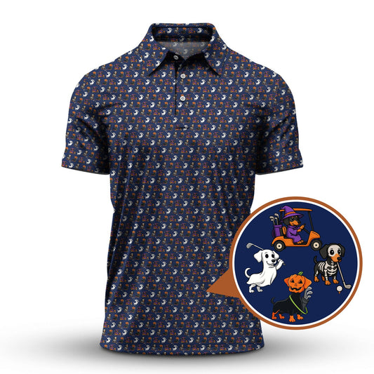 Maxcorners Funny Pattern Golf Shirt, Dachshund Halloween Shirt, Dachshund Golf Shirt For Men