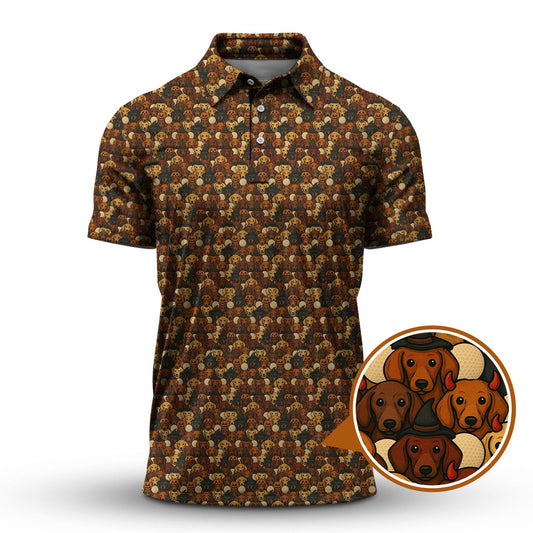 Maxcorners Dachshund Pattern Golf Shirt, Halloween Golf Shirt, Golf Gift For Golfers, Dachshund Golf Shirt For Men