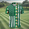 Maxcorners Irish Shamrock Vertical Stripes St Patrick's Day Golf Shirt, Polo Shirts For Men, Golf Shirts For Men