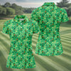 Maxcorners Shamrock St Patrick's Day Light Green Golf Shirt, Women's Golf Tops, Ladies Golf Polos, Women's Polo Shirt