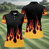 Maxcorners Black Red Yellow Flame Sleeve Golf Shirt, Hawaiian Golf Shirt, Golf Tops For Women LM1507